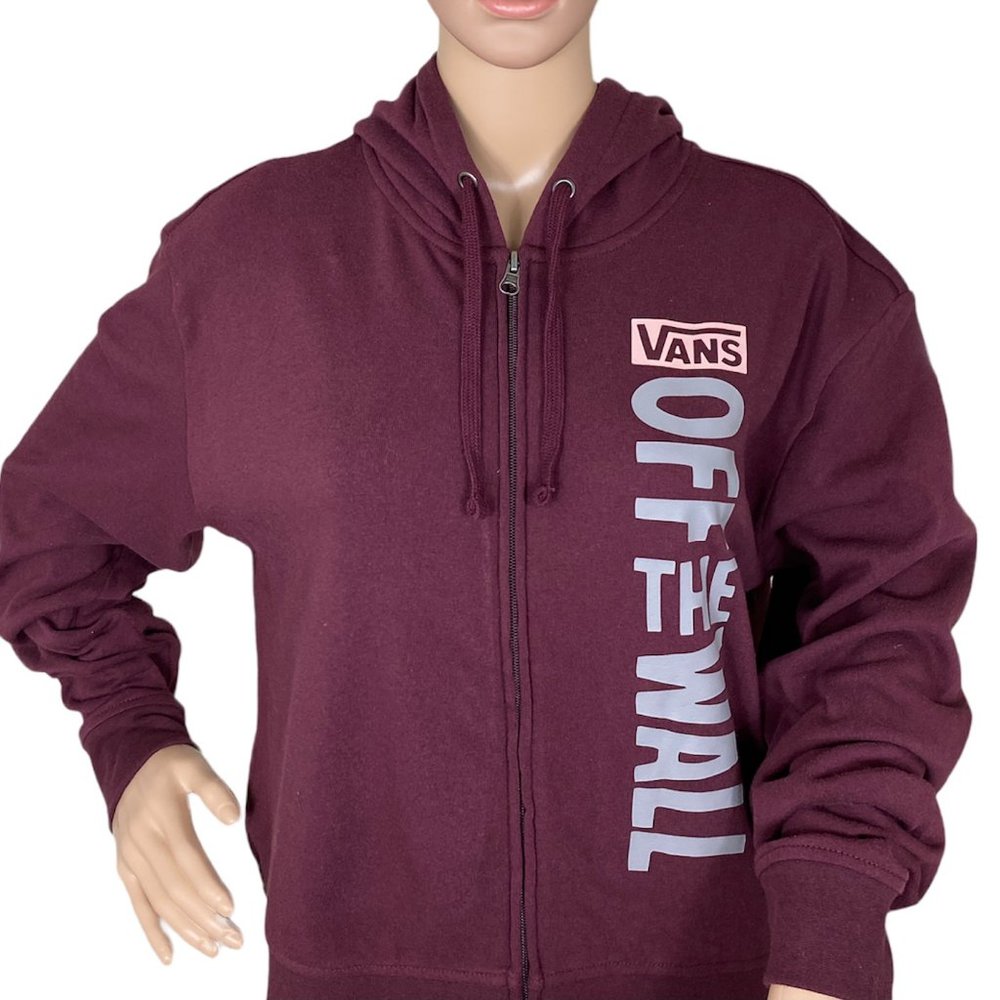 💖MEGA SALE💖VANS Women's SIDEWALL STAMP Burgundy Crop Zip Hoodie VN0A4B7K4QU